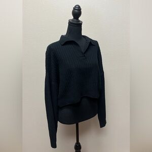rag & bone Black V-Neck Collared Sweater